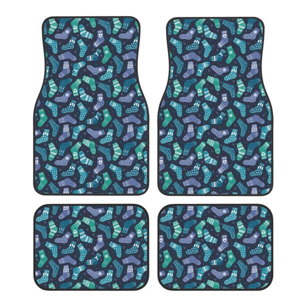 Fotbe Green Christmas Print Socks Juego de 4 Tapetes para Auto con Estampado – Alfombrillas de Goma Reforzada, Diseño Antideslizante, Protección para Todo el Año – Vehículos, Autos, Camionetas y SUVs