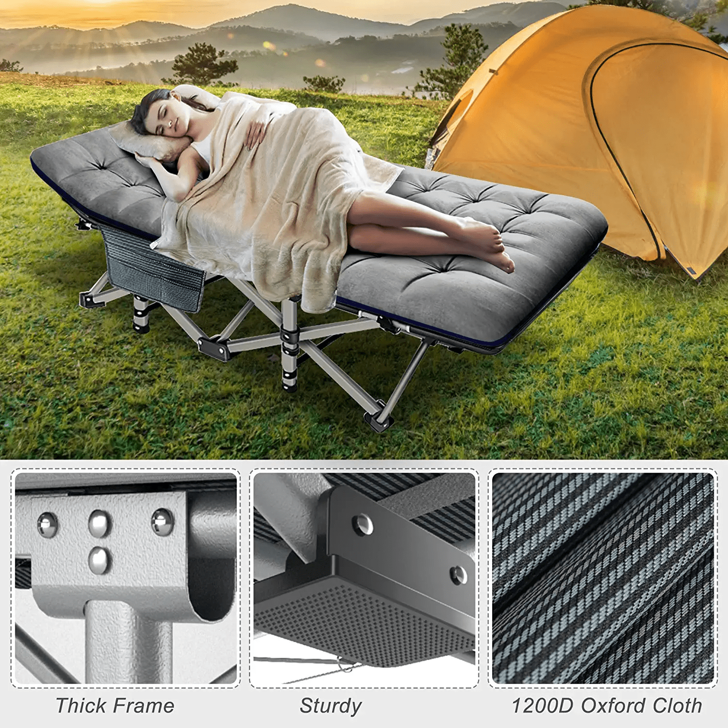 Slsy Folding Camping Cot with 2Sided Cushion & Carry Bag, Tent Folding