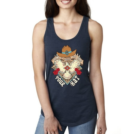 Wild Bobby Home Is Where You Hang Your Hat Country Eagle Pop Culture Women Racerback Tank Top  Navy  Medium
