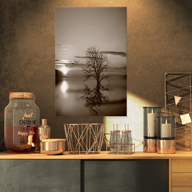Flying Birds and Lonely Tree - Extra Large Wall Art Landscape