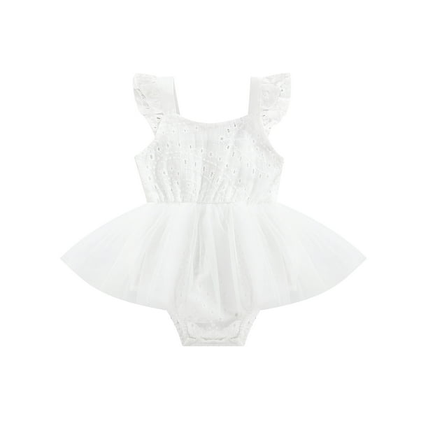 TFFR Baby Girl’s Fly Sleeve Romper Fashion Daisy Embroidery Mesh Yarn Triangle Jumpsuits