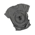 thumbnail image 2 of Femmes T-shirt Lettre à Manches Courtes Haut Rond Top Femmes Col Rond Blouse d'Été, Gris Foncé, XL, 2 of 7