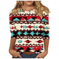 thumbnail image 2 of SOOMLON Womens 3/4 Length Sleeve Tops Plus Size Tunic Cotton Vintage Tops Casual Crew Neck Shirts Funny Ethnic Graphic T Shirts 2025 Trendy Spring Summer Ladies Tops Loose Fit Outfits Pullover XL, 2 of 5