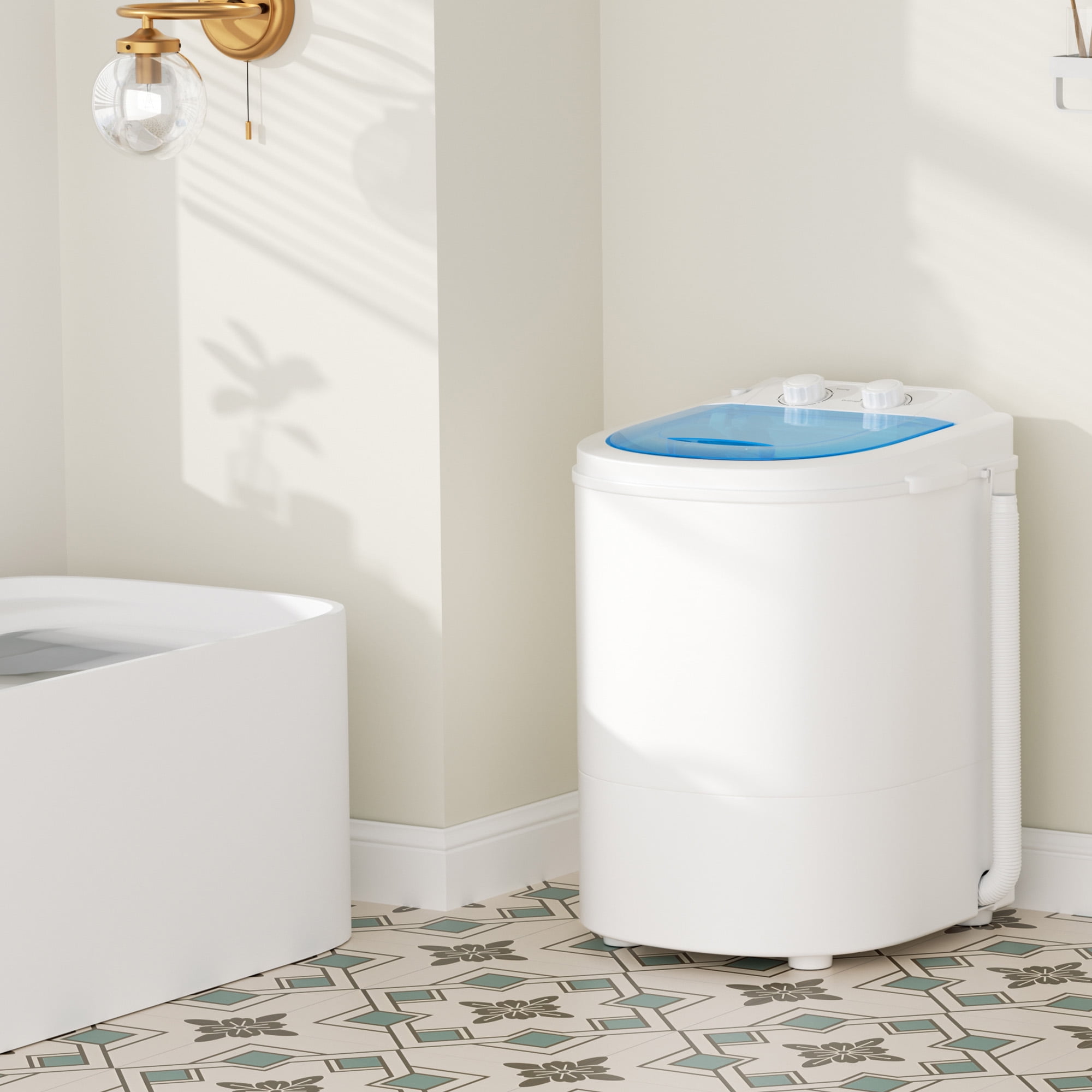 SUNCROWN Portable Washing Machine, 6.6 Lbs Compact Mini Washer Machine, 110V Single Tub Laundry Washer for Apartments, Dorms,Traveling, RV, Blue