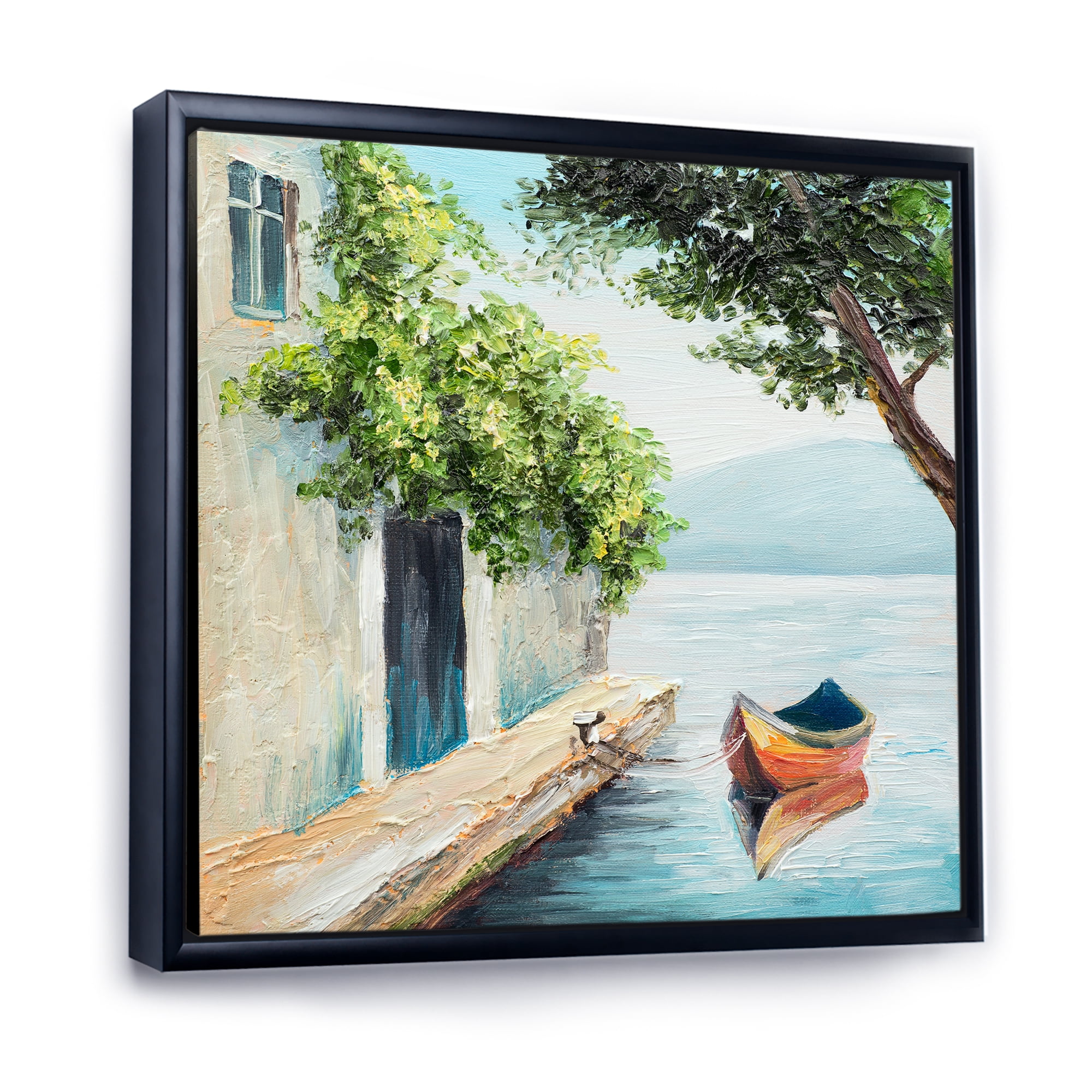 Designart 'A Beautiful Summer Day With Gondola In Venice' Nautical & Coastal Framed Canvas Wall Art Print