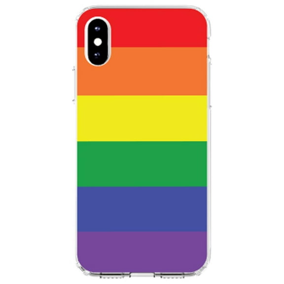 DistinctInk Clear Shockproof Hybrid Case for iPhone X / XS (5.8" Screen) - TPU Bumper, Acrylic Back, Tempered Glass Screen Protector - Rainbow Stripes Gay Pride - Show Your LGBTQ Support