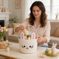 thumbnail image 5 of Beautynvta Easter Bunny Basket, Cute Bunny Woven Basket with Handle, Easter Gifts Basket Egg Hunt Baskets, Holiday Decorative Storage Basket, 5 of 6