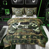 Feelyou 3D Camo Gamepad Bedding Comforter Set 7 Pieces for Boys, Cartoon Games Controller Full Bedding Set, Game Over Theme Reversible Fitted Sheet Flat Sheet, Ultra Soft Bedroom Decor