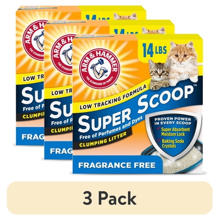 (3 pack) ARM & HAMMER Super Scoop Fragrance Free Clumping Clay Cat Litter, 14 lb