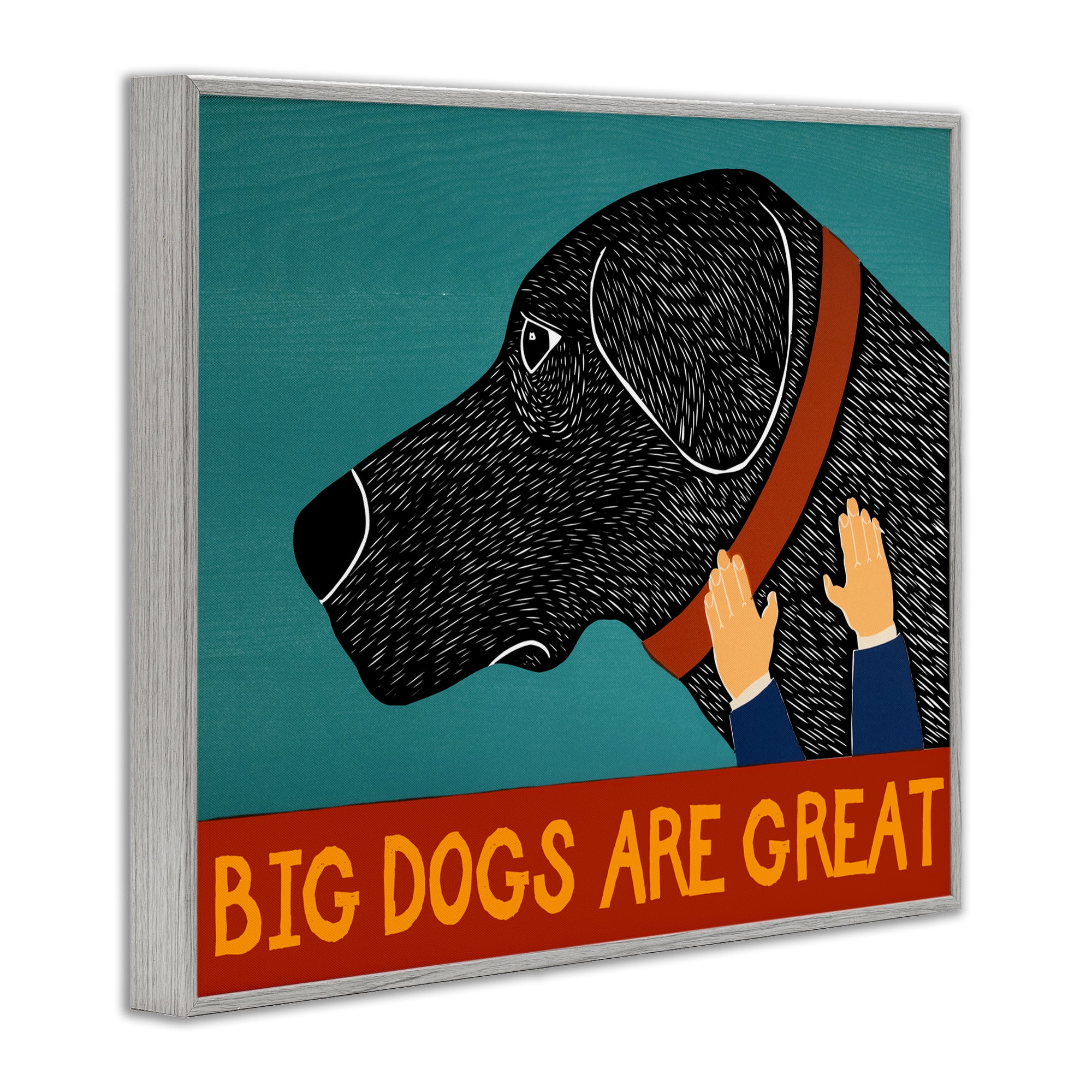 Big Dogs Are Great Gray Framed Giclee Art, design by Stephen Huneck