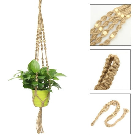 - 33.5 inch Plant Flower Hanger Hemp Jute Rope Plant Macrame Pot Holder Hanging Basket with Bead