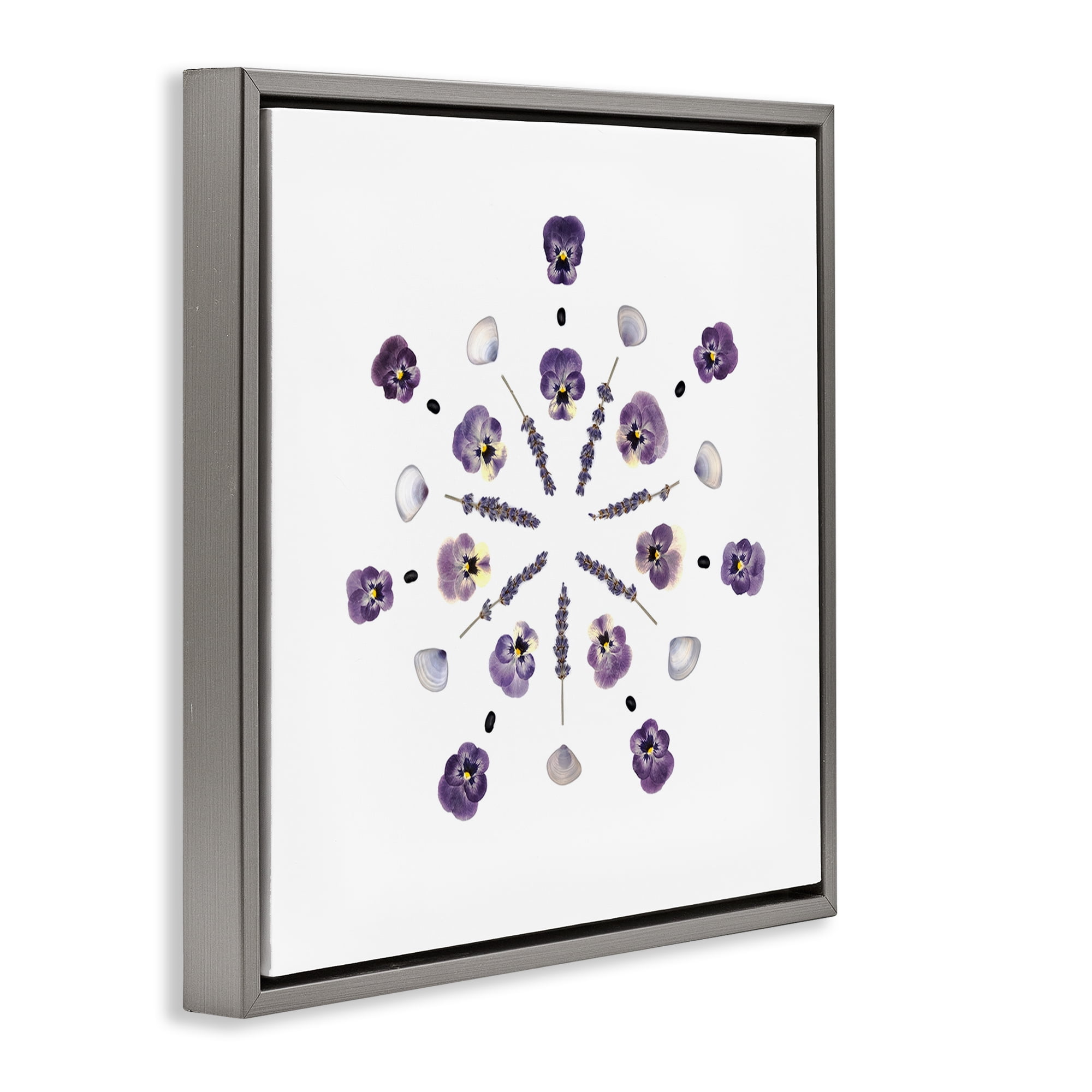 Stupell Industries Pansies & Lavender Symmetry Gray Framed Floater Canvas Wall Art, design by Beth Adoette