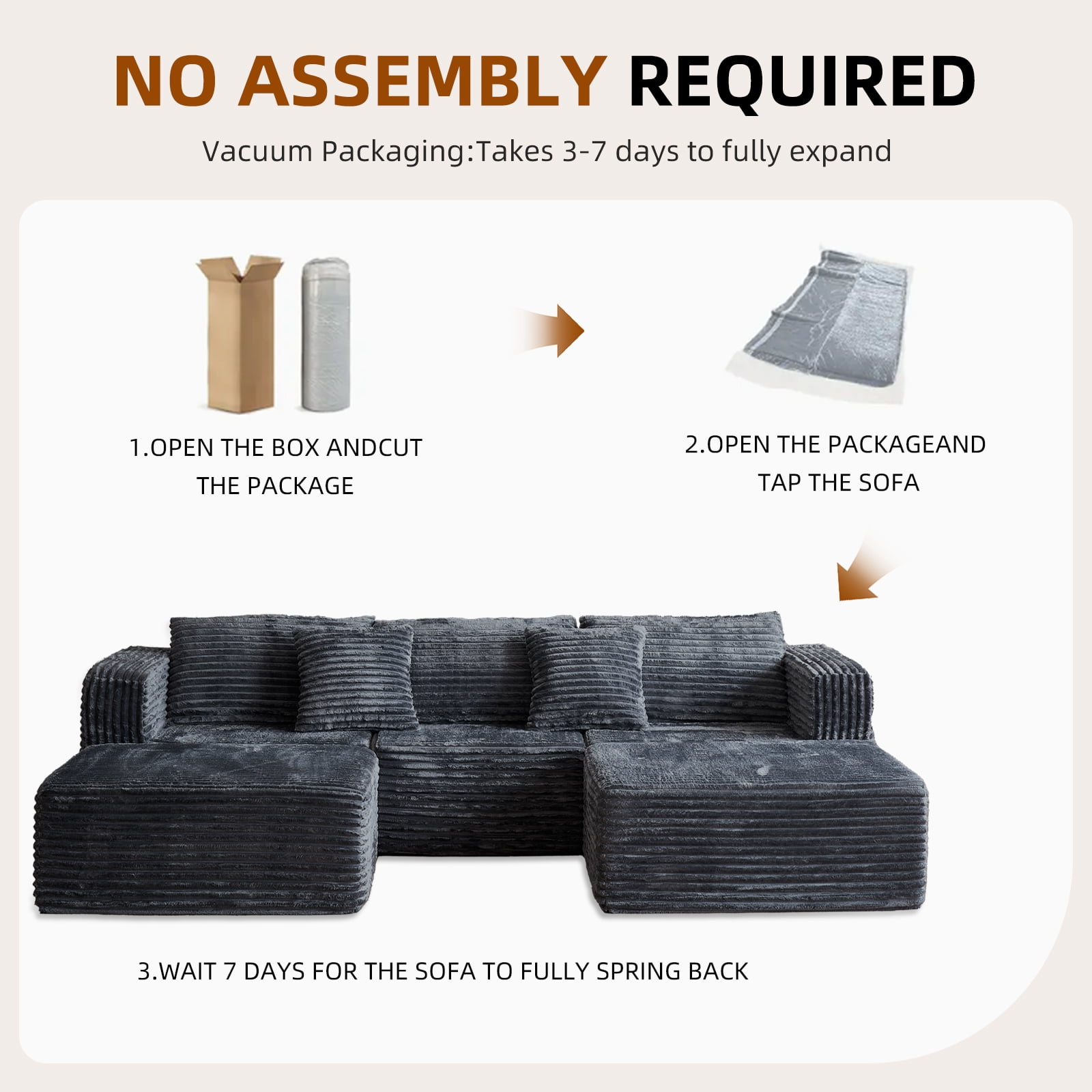 Garaneeds Modular Sectional Sofa for Living Room, 110" Boneless U-Shaped Couch, 5-Seat, Gray