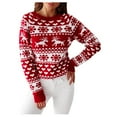thumbnail image 1 of LUOGENLI Chandails pour Femmes Automne Chandail à Col Rond Flocon de Neige Noël Xmas Chandail en Tricot Hauts Blouse Rouge Taille m, 1 of 9