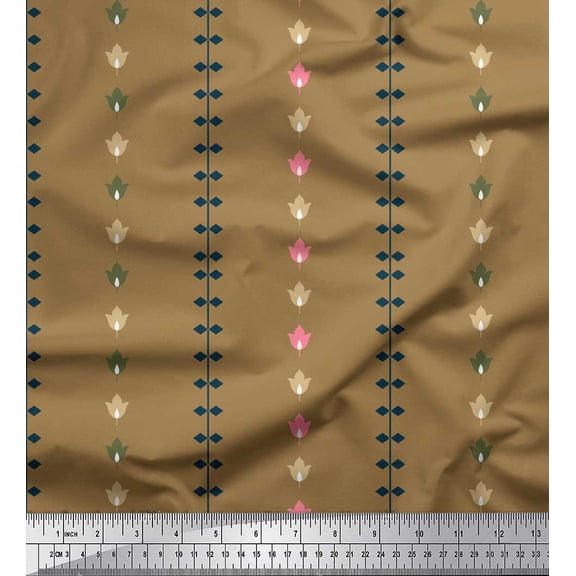 Soimoi Brown Silk Fabric Pannahazar Jamdani Printed Craft Fabric by the Yard 42 Inch Wide