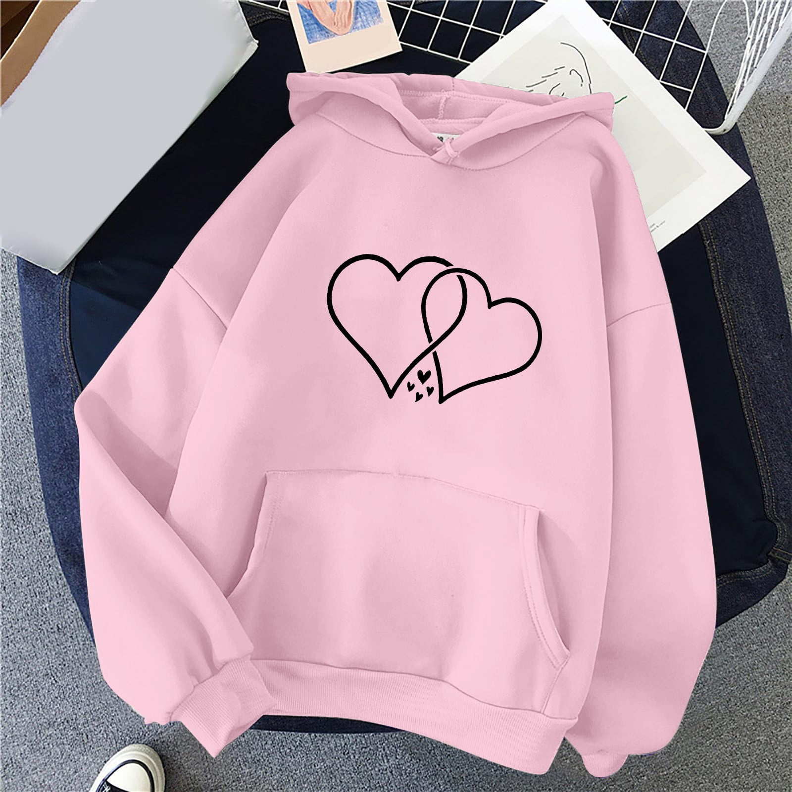 IMENGL Solid color long sleeve 190G Japanese love hoodie, White M