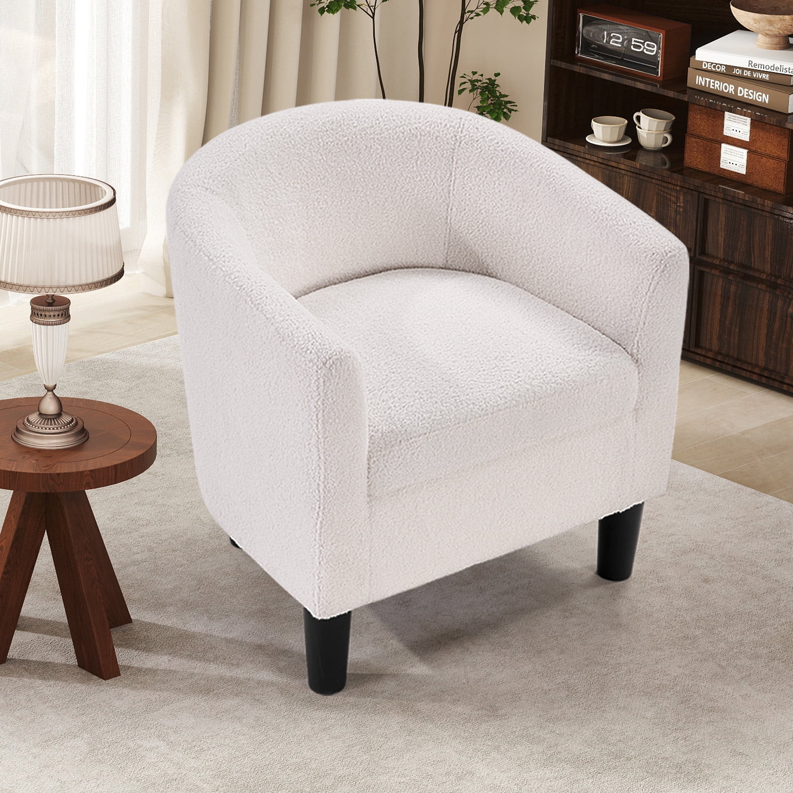 Bonzy Home Accent Barrel Chair, Teddy Fleece Upholstered Club Chair with Armrest Small Reading Chair, for Living Room, Bedroom & Reception Room, Cream