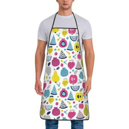 

Jgfou Doodle Fruits Print Anti-fouling Apron for Men Women Waterproof Oil-Proof Kitchen Apron with Adjustable Straps Pocket and No-Pill No-Fade Fabric