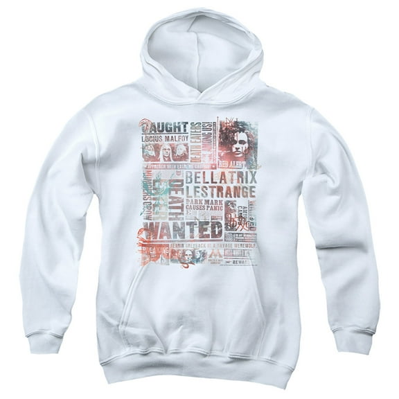 Harry Potter Death Eaters Most Wanted News Clippings Kids Pull-Over Hoodie (X-Large) for Youth Boys and Girls, White