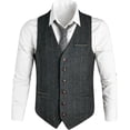 thumbnail image 2 of GFDYREE Men's Slim Fit Herringbone Tweed Suits Vest Premium Wool Blend Waistcoat, 2 of 7