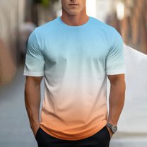 Vetsdori Mens Sports Shirts Short Sleeve Stylish Pullover Light Blue Fitness Big and Tall Fashion Gradient Print T-Shirts for Men