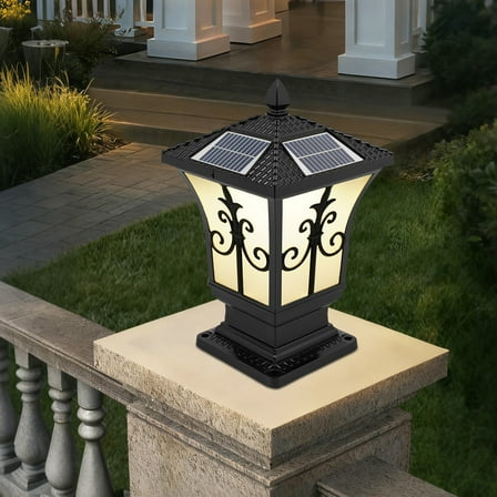 Black Outdoor Solar Post Light, Solar Powered Pillar Light, Garden Light For Installation In The Courtyard, Villa, Porch, Garage, Aisle, Balcony