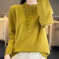 thumbnail image 2 of Wyobmus Womens Woolen Sweater Casual Round Neck Button Solid Color Loose Base Cable Knitted Sweater Tops A-Yellow, 2 of 6