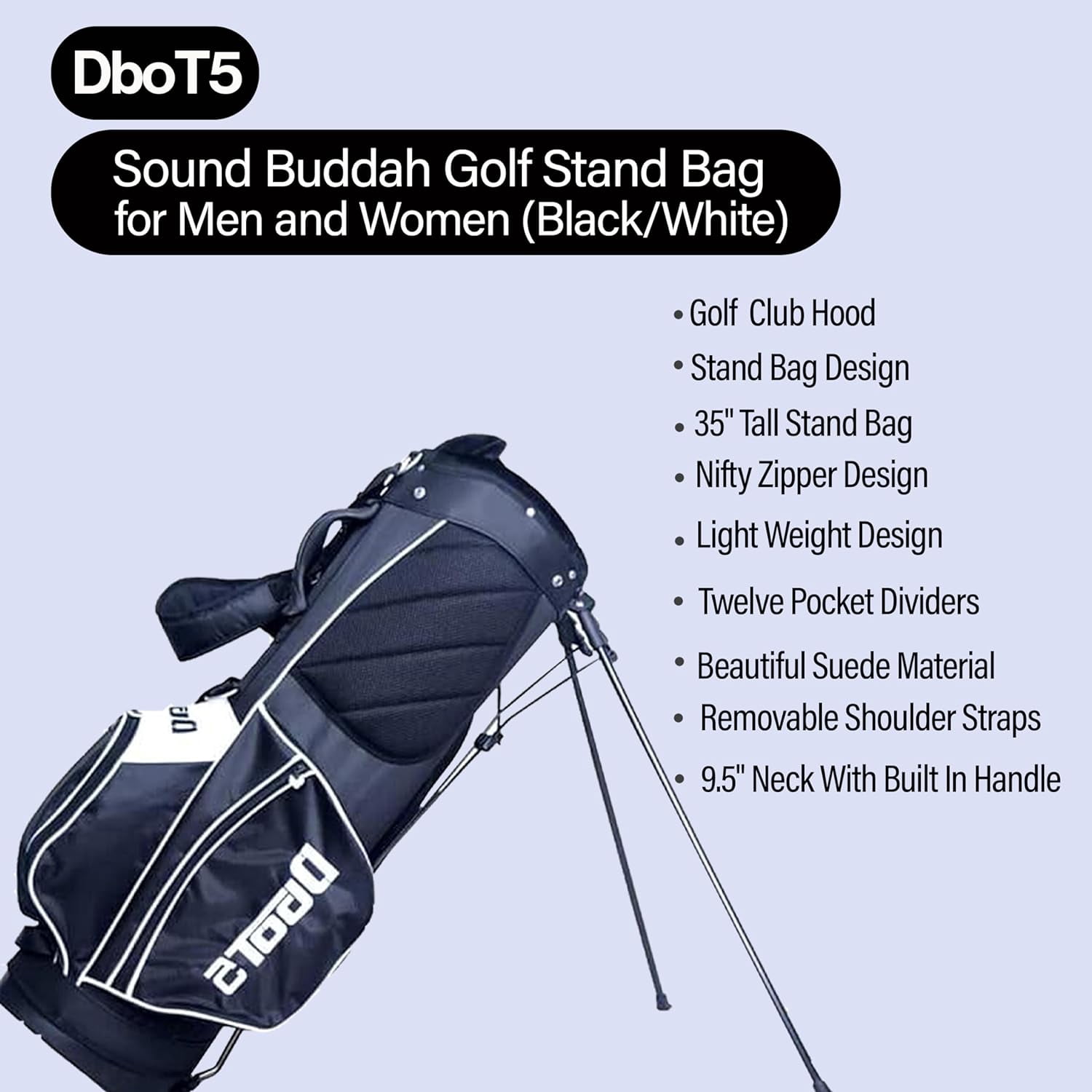 Dbot5 Sound Buddah New Golf Stand Bag Club for Men & Women - Lightweight Design with 8 Pockets (B/W)