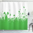 thumbnail image 1 of Bunny Shower Curtain, Spring Field Silhouette Illustration Abstract Grass Flowers and Easter Bunny, Fabric Bathroom Set with Hooks, 69"W X 84"L Extra Long, Lime Green White, by Ambesonne, 1 of 3