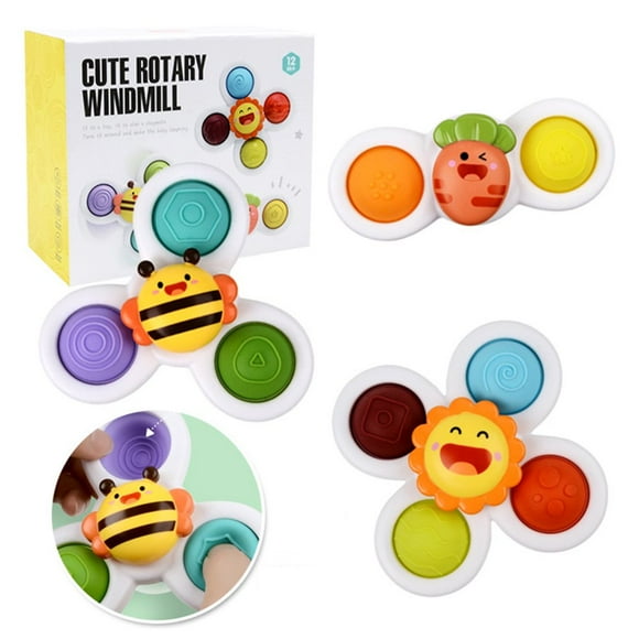 3pcs Suction Cup Spinner Toys Baby Spinners Toy w/ Pop Function Spinning Toy Push Pop Bubble Sensory Rotating Toy Early Educational Toy for Over 6 Month Toddler Baby Bathing Dining