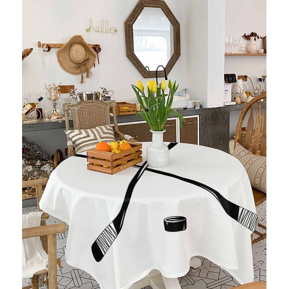 Ice Hockey Tablecloth Square Table Cloth 60x60 , Waterproof Tablecloth Outdoor Table Cloth, Modern Minimalist Ball Sports Game Art Washable Table Cover for Kitchen Dining Party