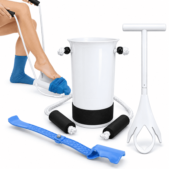 ICREOPRO 3-in-1 Sock Aid Kit, Stocking Aid & Sock Assist Device with Adjustable Rope, Sock Remover and Foldable Shoe Horn for Seniors, Pregnant Women