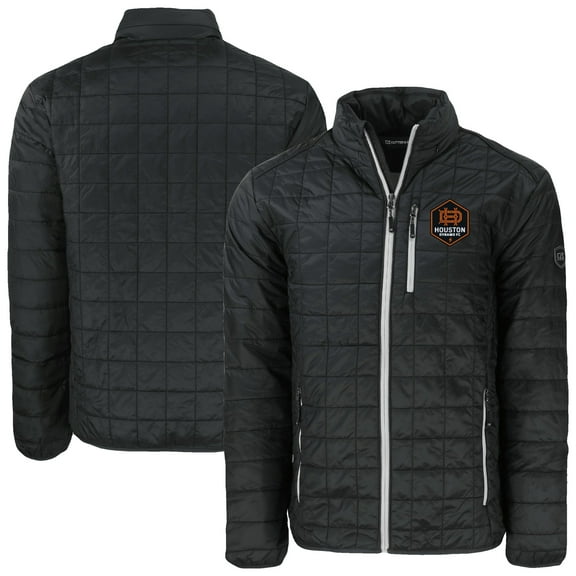 Men's Cutter & Buck Black Houston Dynamo FC Rainier PrimaLoft Eco Insulated Puffer Full-Zip Jacket