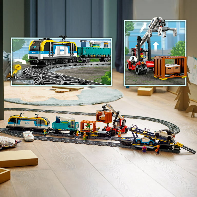 lave mad Revisor sejle LEGO City Freight Train Set, 60336 Remote Control Toy for Kids Aged 7 plus  with Sounds, 2 Wagons, Car Transporter, 33 Track Pieces and 2 EV Car Toys -  Walmart.com