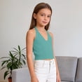 thumbnail image 7 of CPNG Girls Spaghetti Straps Tie Halter Neck Camisole Vest Summer Solid Color Trendy V Neck Strap Tank Top, 7 of 7