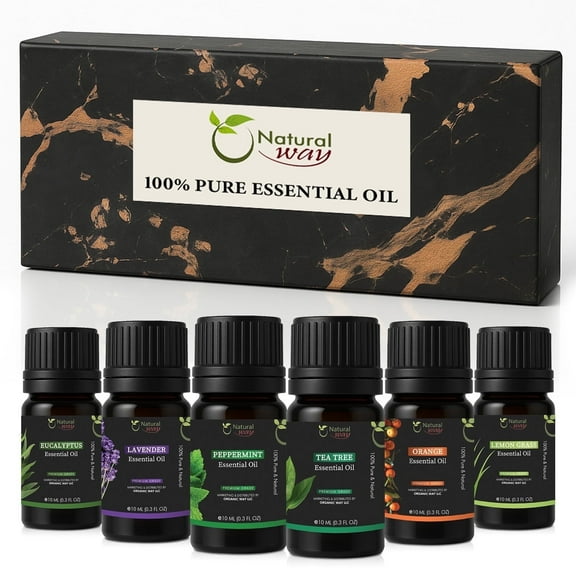 100% Pure Essential Oil Gift Set of 6 | Premium Aromatic Oils | Orange, Lavender, Lemongrass, Eucalyptus, Peppermint, Tea Tree | Origin India (10ml each)