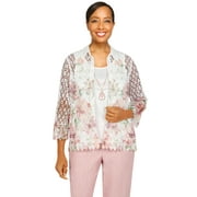 Alfred Dunner Womens Plus-Size Floral Border Two-For-One Shirt With Necklace