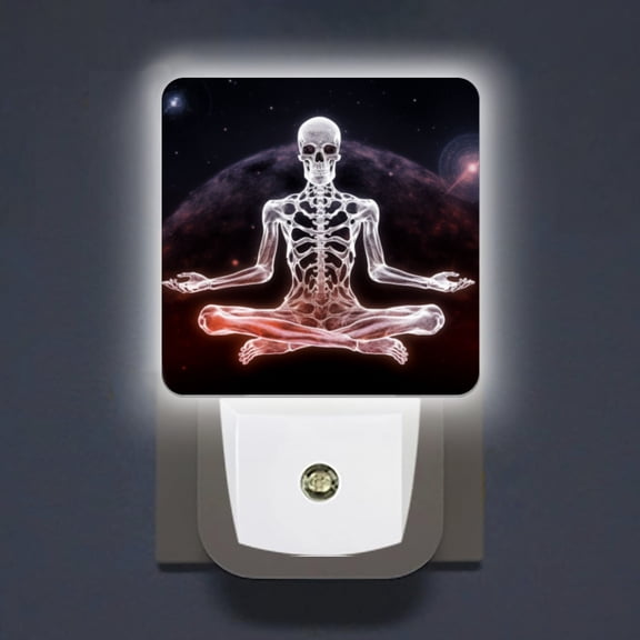 LED Night Lights Lamp with Dusk to Dawn Sensor, Skeletal Figure Meditating In Space Night Light Plug Into Wall for Kids Room, Bedroom, Bathroom, Kitchen, Hallway