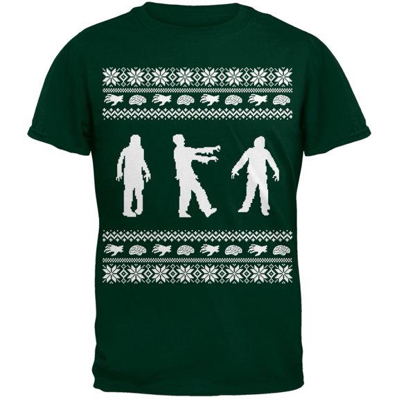 Zombie Ugly Christmas Sweater Green Adult T-Shirt - Medium