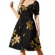 thumbnail image 1 of Vestido de lujo de manga corta con estampado floral negro y dorado para mujer, vestido formal para ocasiones especiales, vestido de noche para mujer., 1 of 7