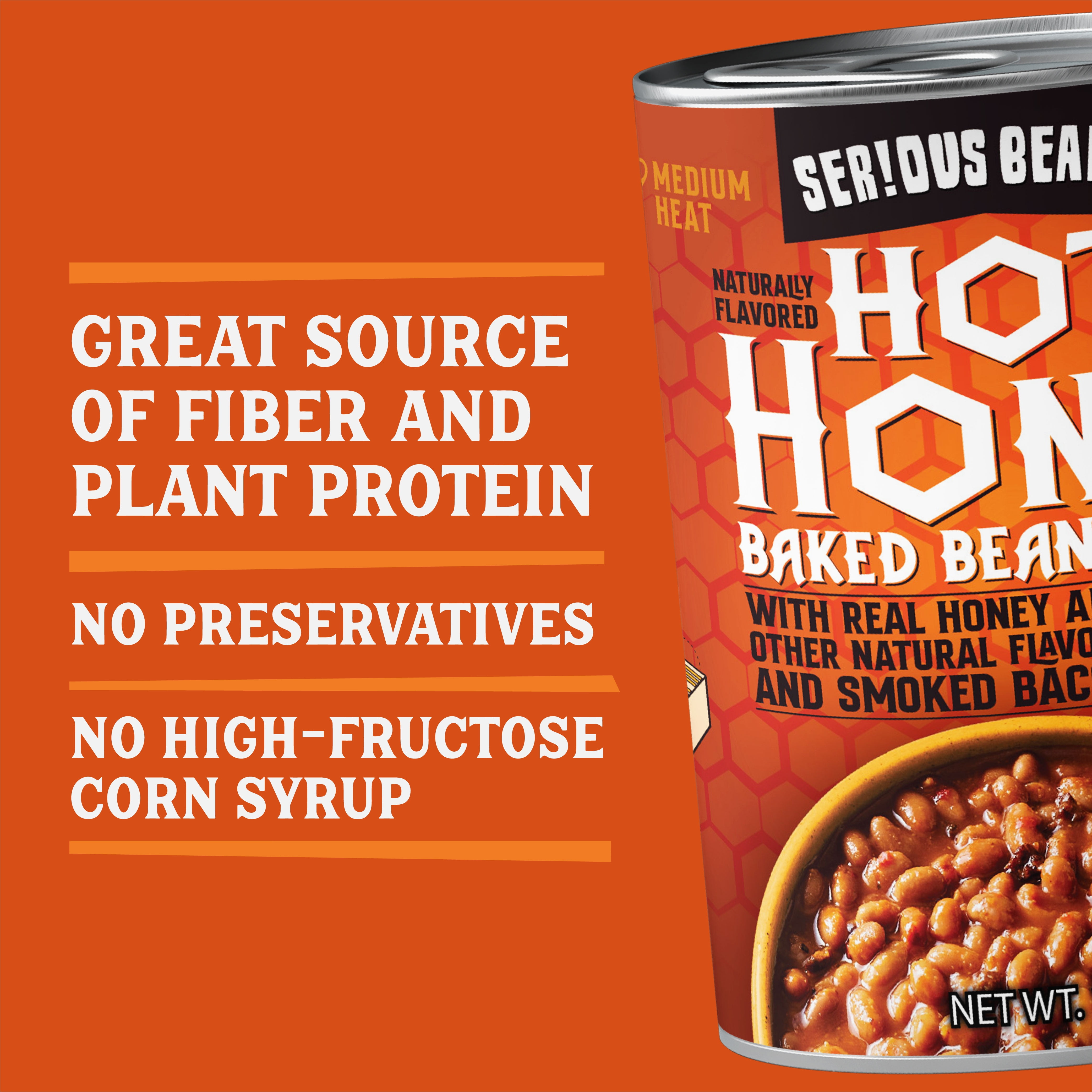 (12 pack) Serious Bean Co Hot Honey Baked Beans, 15.5 Oz