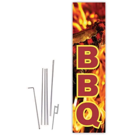 Cobb Promo BBQ Red Rectangle Boomer Flag with Complete 15ft Pole kit and Ground Spike