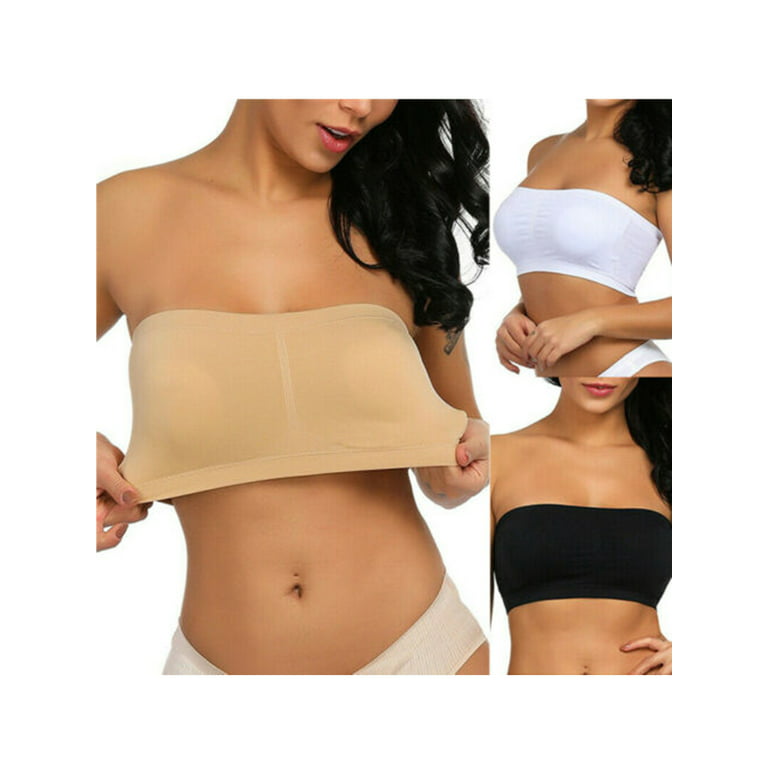 Women Plain Strapless Boob Tube Bandeau Vest Crop Top Stretch