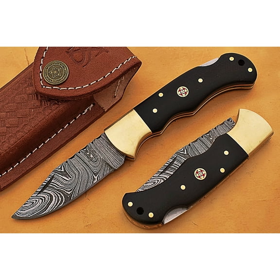 Smart & Sharp Custom Handmade Damascus Steel Folding Knife/Pocket Knife SS-17369 (Black Buffalo Horn)