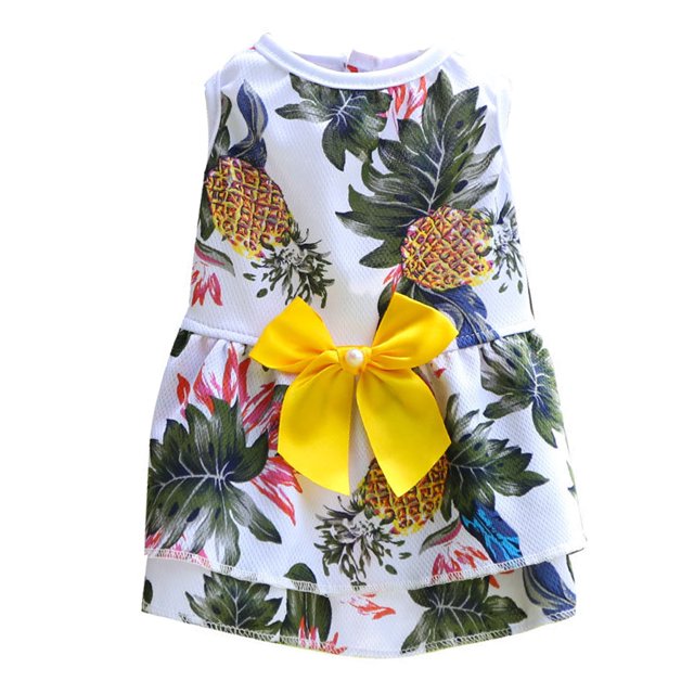HEVIRGO Pet Clothes Pineapple Pattern Decorative Breathable Pet Dogs Cats Princess Dress for Summer