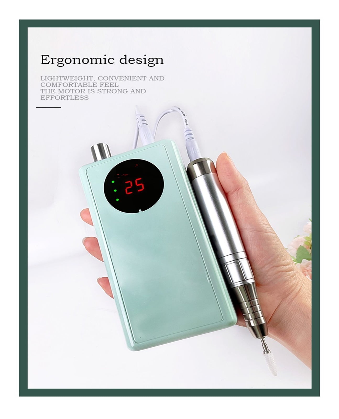 30000RPM Nail Drill Machine, Professional Manicure Pedicure Drills, Electrical Nail Drill With Ring LCD Display, Light Green Color ,Low Noise
