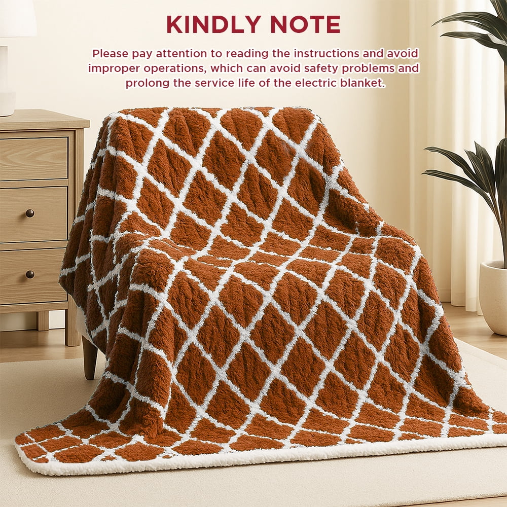 kibhous 50''X60''  Electric Heated Throw  Blanket  -with 6 Heating Levels , ETL Certified Machine Washable (Orange)