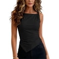 thumbnail image 4 of VBVC Women's Twisted Knot Shoulder Tank Top, Ladies' Asymmetric Hem Sleeveless Blouse, Casual Ruched Side Slim Fit Camisole For Women,Black,S-2XL, 4 of 7