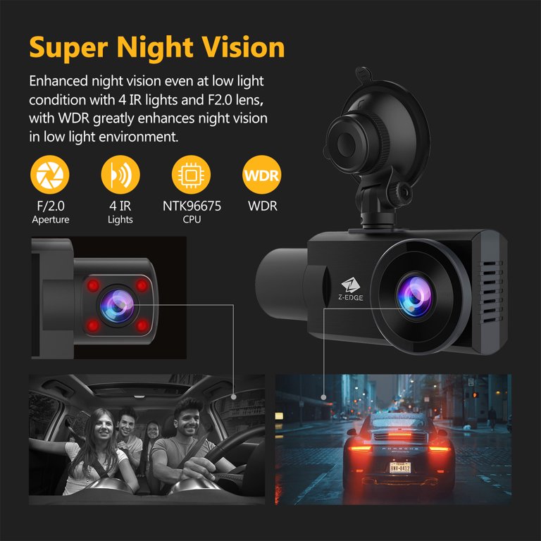 WiFi Dash Cam, Z-Edge New Version Z3Pro 2K+1080P Front and Inside