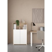 Tvilum Sign 3 Shelf Bookcase with Doors and Adjustable Storage in White and Hickory
